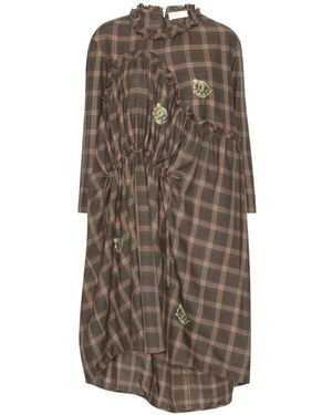 Henrik Vibskov Check-Pattern Ruffled Midi Dress - Brown