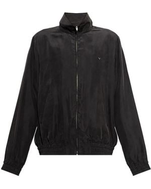 Valentino Garavani Washed Silk Jacket With Metallic V Detail - Black