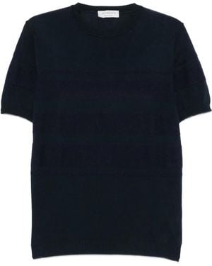 Jeordie's Striped Short-Sleeve Knitted Cotton T-Shirt - Blue