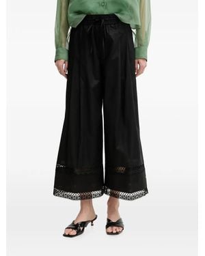 Twinset Lace-Trim Wide-Leg Cropped Pants - Black