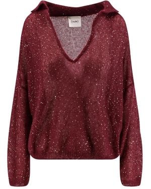 Nude Sequin-Embellished Sweater - Red