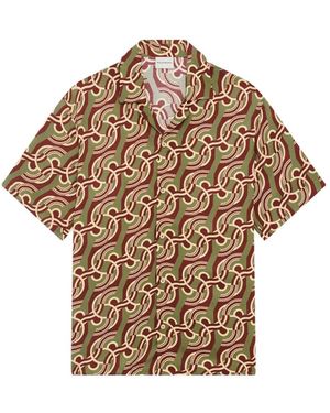 Drole de Monsieur Geometric-Print Short-Sleeve Shirt - Brown