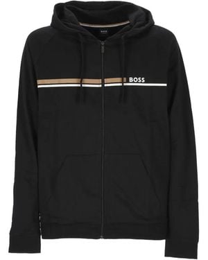 BOSS Logo-Print Zip-Up Hoodie - Black
