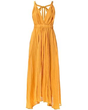 120% Lino Ruched Tie-Fastening Dress - Metallic