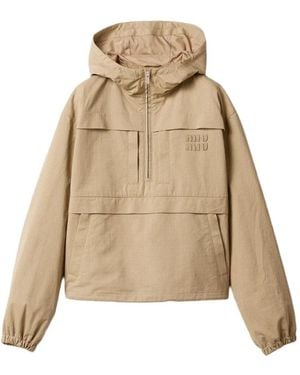 Miu Miu Half-Zip Oversized Jacket - Natural