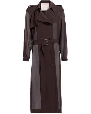 Elie Saab Sheer-Panelled Double-Breasted Trench Coat - Brown