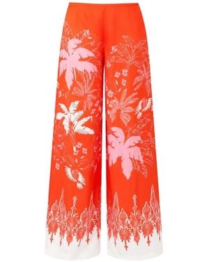 Poupette Pantalones Clea Con Palmeras Estampadas - Rojo