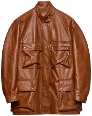 Prada Antiqued Leather Caban Jacket - Brown