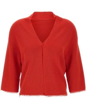 Kangra Ribbed Fringed-Hem Cardigan - Red