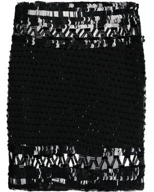 Alberta Ferretti Ricamato Tulle Beaded Miniskirt - Black