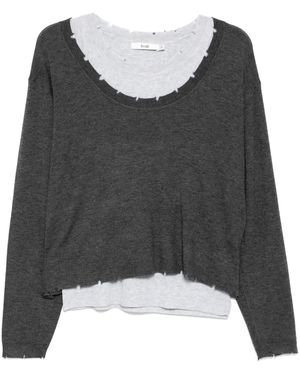 B+ AB Layered Raw-Edge Knitted Top - Black