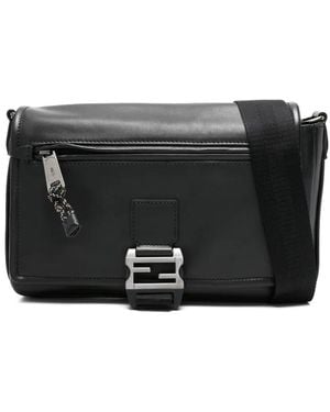 Fendi Flux Buckle Leather Messenger Bag - Black