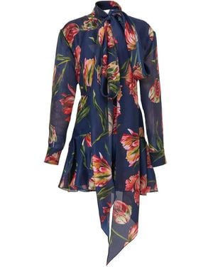 Carolina Herrera Tulip-print Bow-detail Dress - ブルー