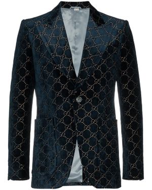 Gucci Logo Jacquard Cotton Blend Velvet Blazer - Blue