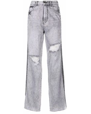 Philipp Plein Crystal Ripped Straight Jeans - Grey