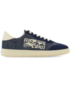 Ferragamo Achille Denim & Suede Sneaker - Blue