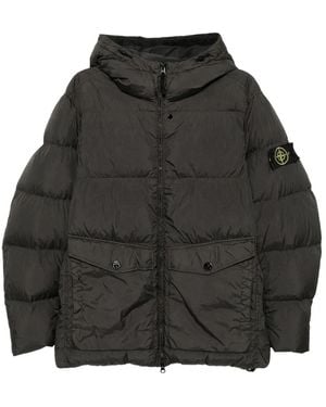 Yves Salomon Gefütterte Kapuzenjacke mit Logo-Patch - Schwarz