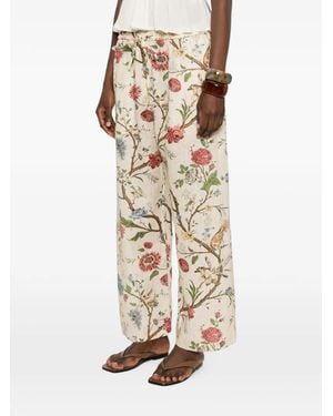 Into The East Pantalones De Lino Con Estampado Floral - Neutro