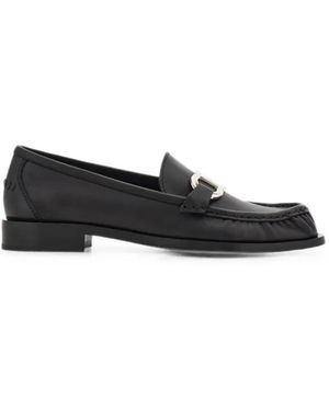 Ferragamo Leather Loafers With-Tone Metal Bit Detail - Black