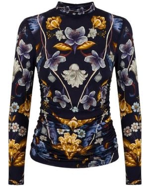 FARM Rio Gerafftes Top Mit Blumenprint - Blau