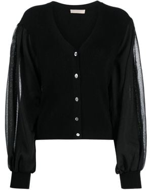 Ulla Johnson Semi Sheer-Sleeves V-Neck Cardigan - Black