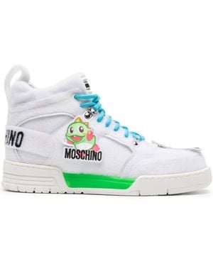 Moschino Touch-Appliqué High-Top Trainers - Blue