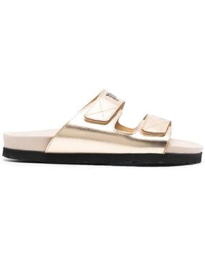 Palm Angels Logo-Print Leather Slides - White