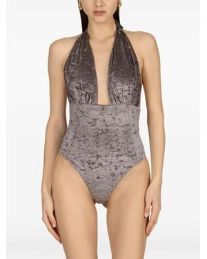 Paramidonna Amber Velvet-Effect Swimsuit - Grey