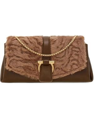 Ferragamo Shearling-Front Mini Bag - Brown