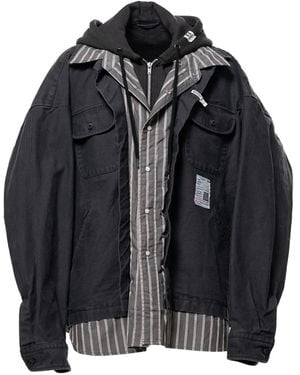 Maison Mihara Yasuhiro Layered-Effect Hooded Shirt-Jacket - Black