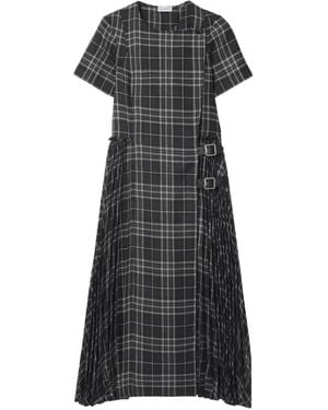Burberry Pleated Short-Sleeve Midi Dress - Black