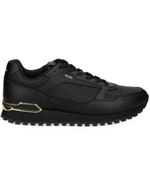 BOSS Logo-Print Panelled Trainers - Black