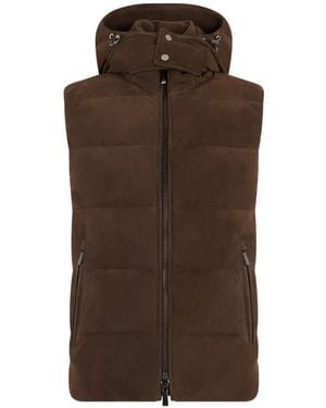 Moorer Hooded Quilted Vest - Brown
