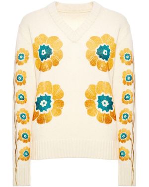 La DoubleJ Floral-Print V-Neck Jumper - Yellow