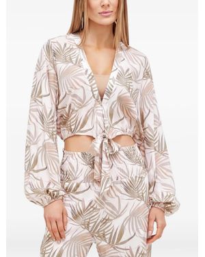 Melissa Odabash Gemma Palm-Print Tie-Front Top - Natural