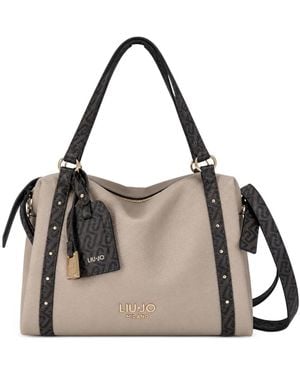 Liu Jo Monogram-Print Studded Shoulder Bag - Metallic