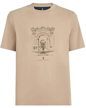 Brunello Cucinelli Cotton Interlock Crew-neck T-shirt With Print - Natural