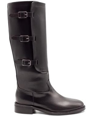 Julie Dee Buckle-Strap Biker Boots - Black