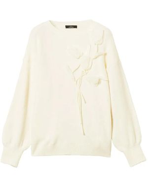 Twinset Sweater With Organza Floral Ramage - White