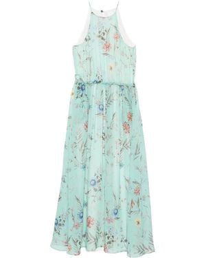Eleventy Botanical Motif Dress - Blue