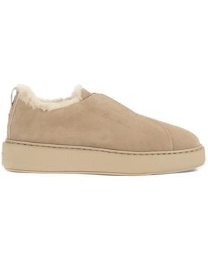 Santoni Victory-25 Shearling-Lined Slip-On Sneakers - Natural