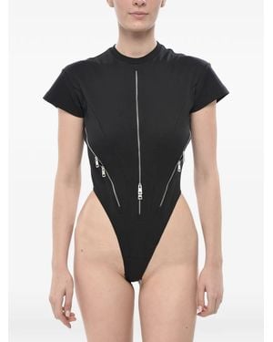 Mugler Zip-Detail Short-Sleeve Bodysuit - Black