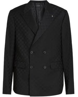 KARL LAGERFELD Checked Double-Breasted Blazer - Black