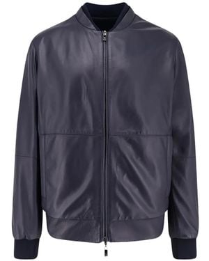 Corneliani Ribbed Leather Jacket - Blue