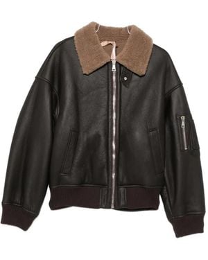 N°21 Shearling-Collar Leather Jacket - Black