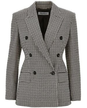 Max Mara Houndstooth-Pattern Double-Breasted Blazer - Grey