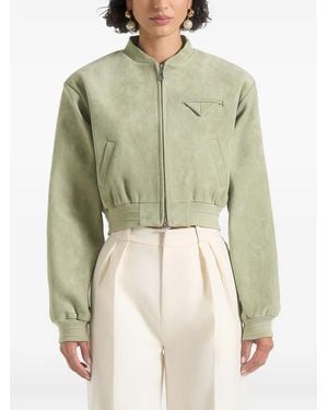 Manière De Voir Suede Wide Shoulder Bomber Jacket - Green