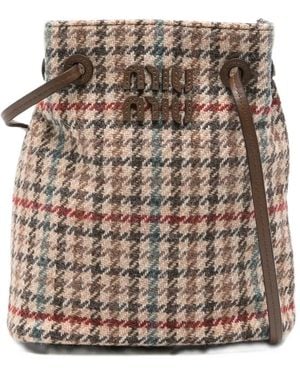 Miu Miu Checked Logo-Appliqué Cross Body Bag - Brown