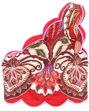 FARM Rio Scalloped Floral-Print Top - Red