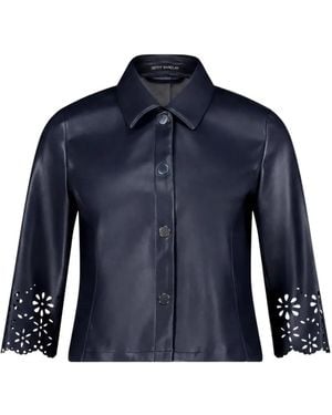 Betty Barclay Classic-Collar Perforated-Detail Jacket - Blue